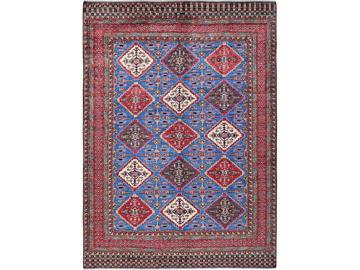 6'1" x 8'6" New Hand Knotted Blue Wool Rectangle Oriental Rug - MOA102577