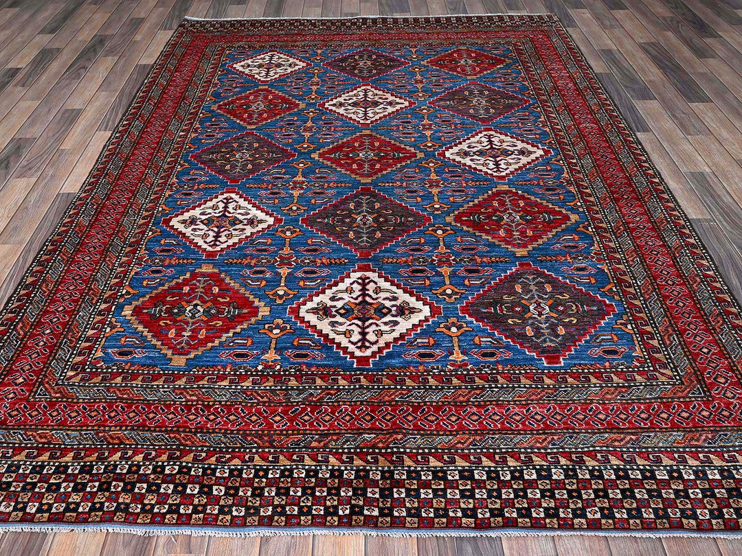 6'1" x 8'6" New Hand Knotted Blue Wool Rectangle Oriental Rug - MOA102577