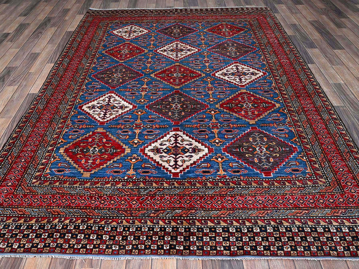 6'1" x 8'6" New Hand Knotted Blue Wool Rectangle Oriental Rug - MOA102577