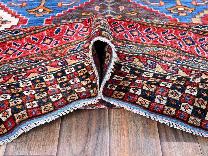 6'1" x 8'6" New Hand Knotted Blue Wool Rectangle Oriental Rug - MOA102577