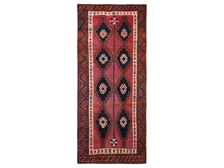4'9" x 10'5" Vintage Hand Knotted Red Worn Wool Runner Oriental Rug - MOA10257864