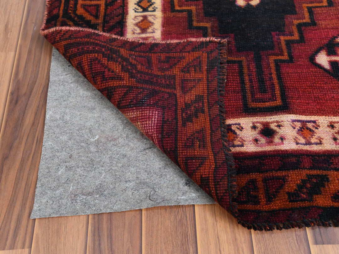4'9" x 10'5" Vintage Hand Knotted Red Worn Wool Runner Oriental Rug - MOA10257864