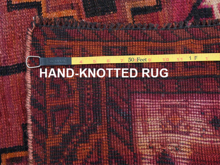 4'9" x 10'5" Vintage Hand Knotted Red Worn Wool Runner Oriental Rug - MOA10257864