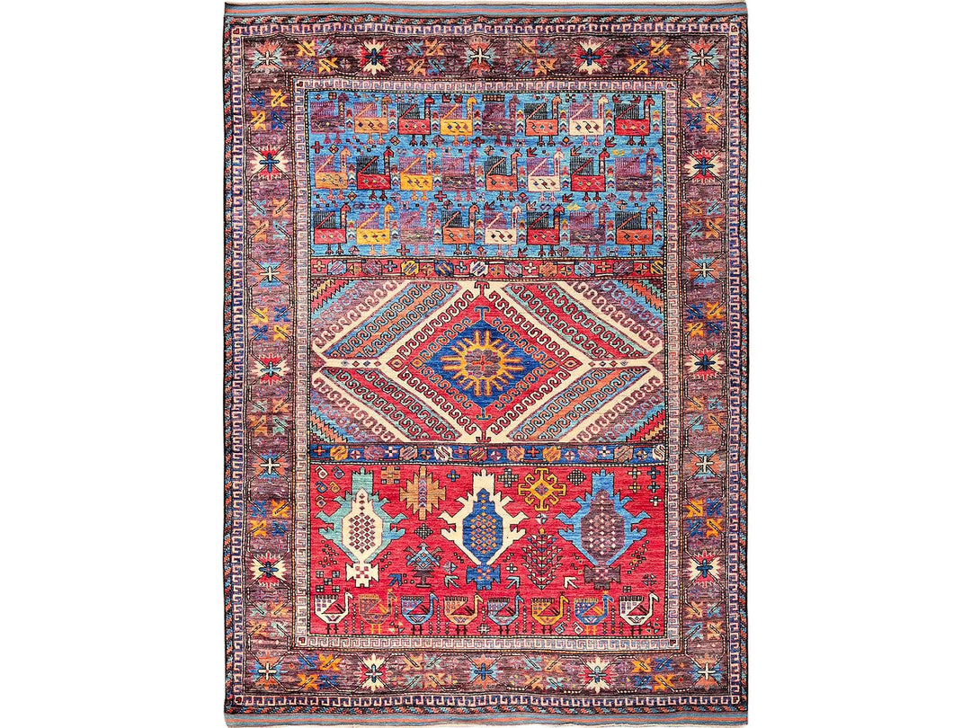 6'2" x 8'3" New Hand Knotted Multicolored Wool Rectangle Oriental Rug - MOA102578