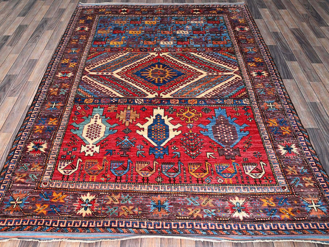 6'2" x 8'3" New Hand Knotted Multicolored Wool Rectangle Oriental Rug - MOA102578