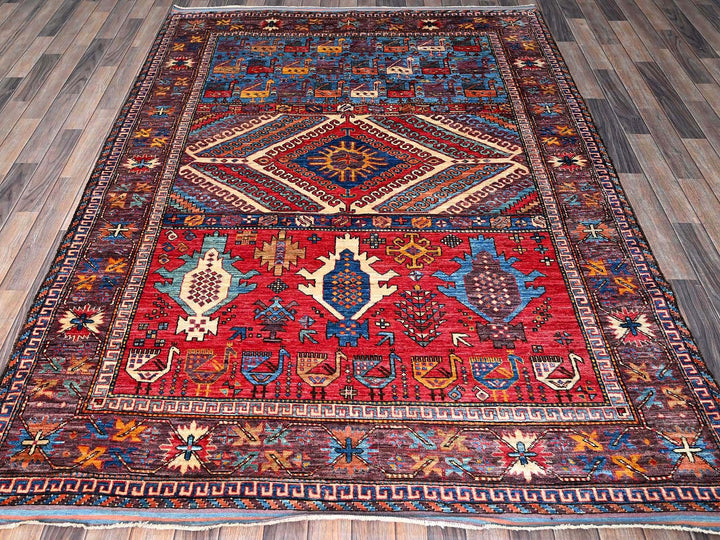 6'2" x 8'3" New Hand Knotted Multicolored Wool Rectangle Oriental Rug - MOA102578