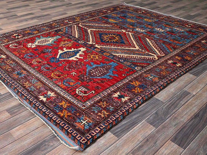 6'2" x 8'3" New Hand Knotted Multicolored Wool Rectangle Oriental Rug - MOA102578