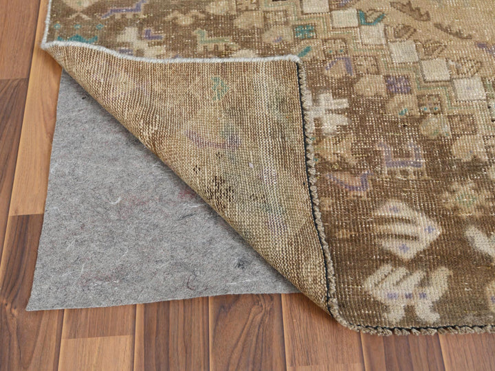 6'1" x 9'0" Vintage Hand Knotted Beige Worn Wool Rectangle Oriental Rug - MOA10257923