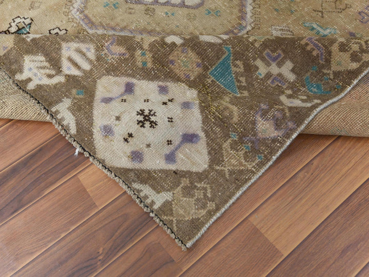 6'1" x 9'0" Vintage Hand Knotted Beige Worn Wool Rectangle Oriental Rug - MOA10257923