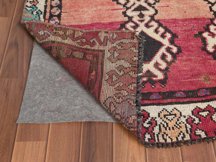 4'0" x 8'3" Vintage Hand Knotted Red Worn Wool Runner Oriental Rug - MOA10257963