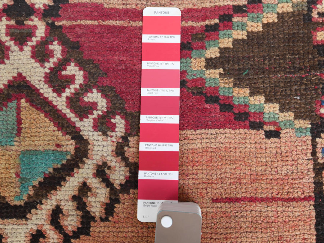 4'0" x 8'3" Vintage Hand Knotted Red Worn Wool Runner Oriental Rug - MOA10257963