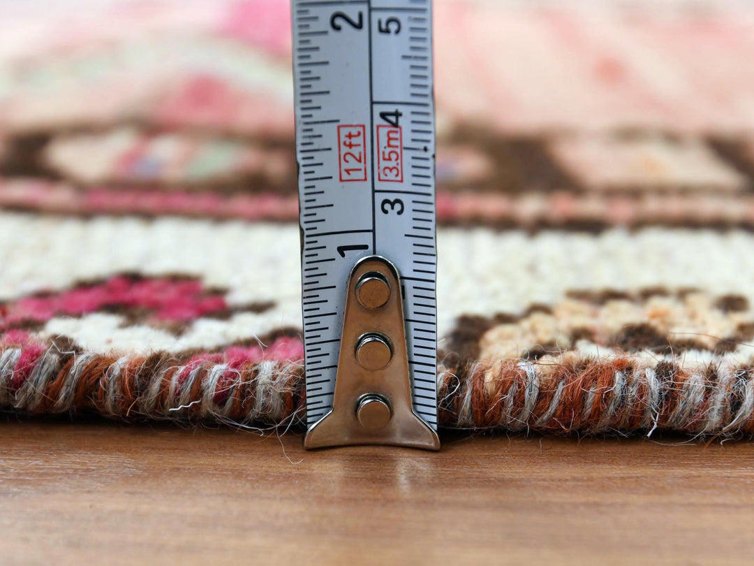 4'0" x 8'3" Vintage Hand Knotted Red Worn Wool Runner Oriental Rug - MOA10257963