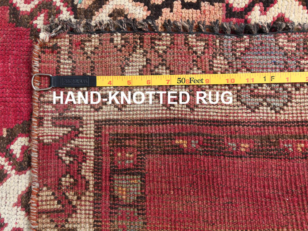 4'0" x 8'3" Vintage Hand Knotted Red Worn Wool Runner Oriental Rug - MOA10257963