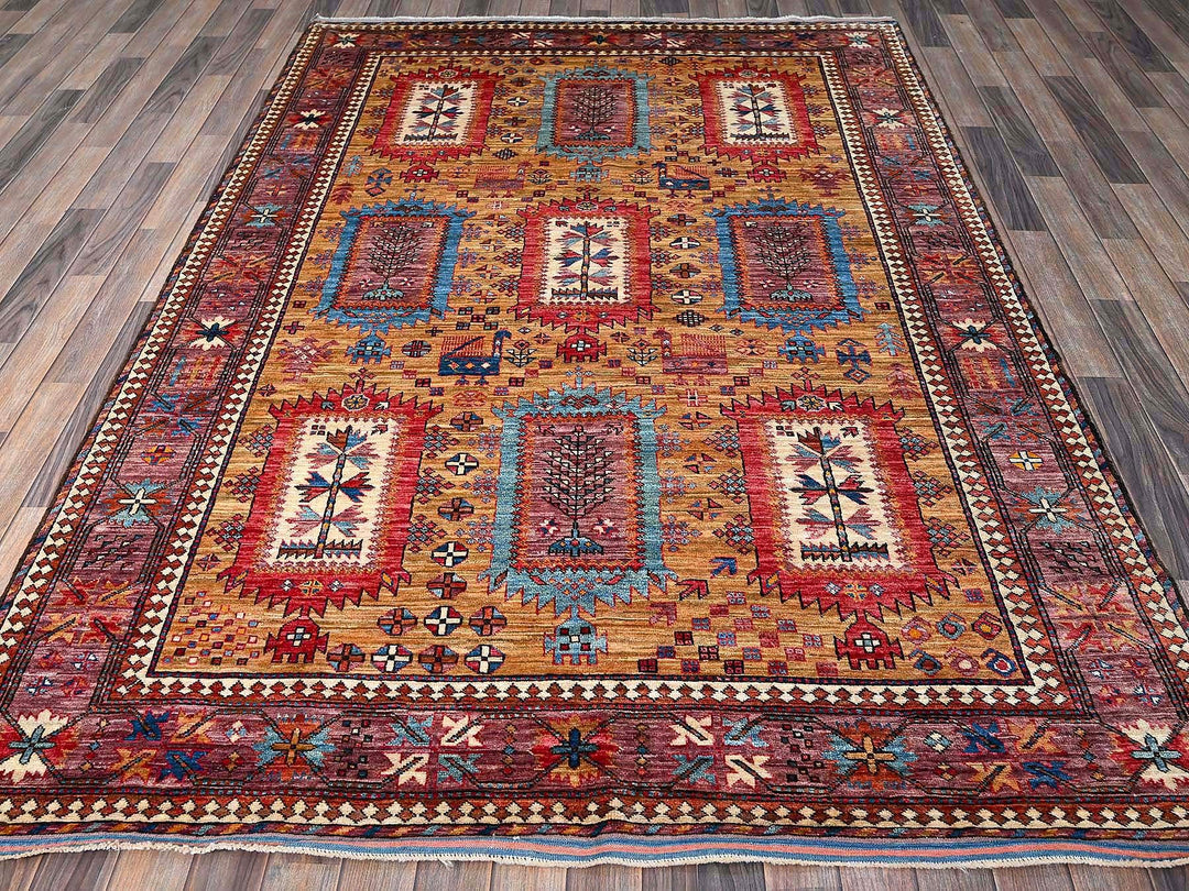 6'0" x 8'6" New Hand Knotted Brown Wool Rectangle Oriental Rug - MOA102579