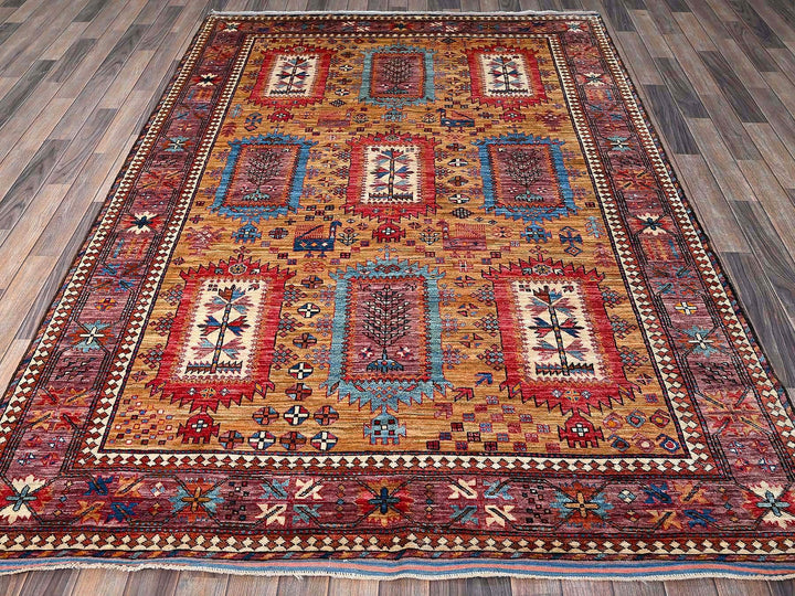 6'0" x 8'6" New Hand Knotted Brown Wool Rectangle Oriental Rug - MOA102579