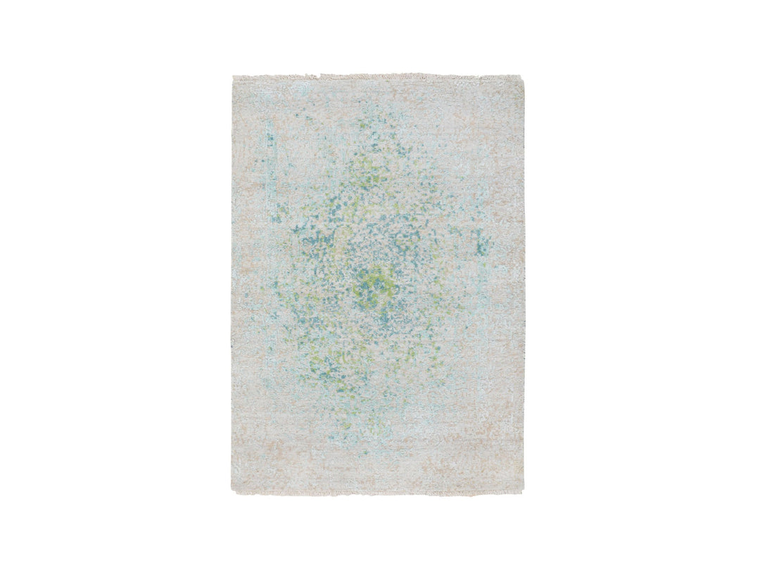 3'0" x 5'0" New Hand Knotted Ivory Wool & Pure Silk Rectangle Oriental Rug - MOA10258103