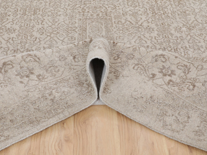 11'8" x 14'8" New Hand Loomed Beige Wool & Silk Rectangle Oriental Rug - MOA10258113