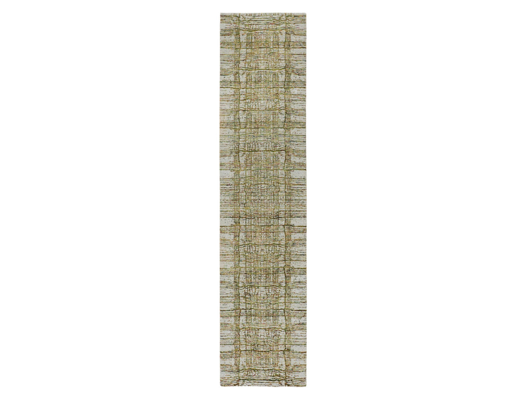 2'6" x 11'9" New Hand Loomed Grey Wool & Silk Runner Oriental Rug - MOA10258115