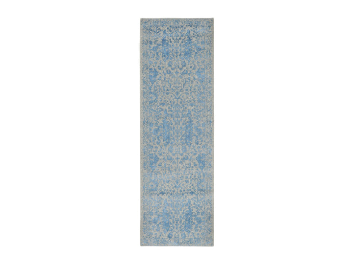 2'5" x 8'0" New Hand Loomed Blue Wool & Silk Runner Oriental Rug - MOA10258116