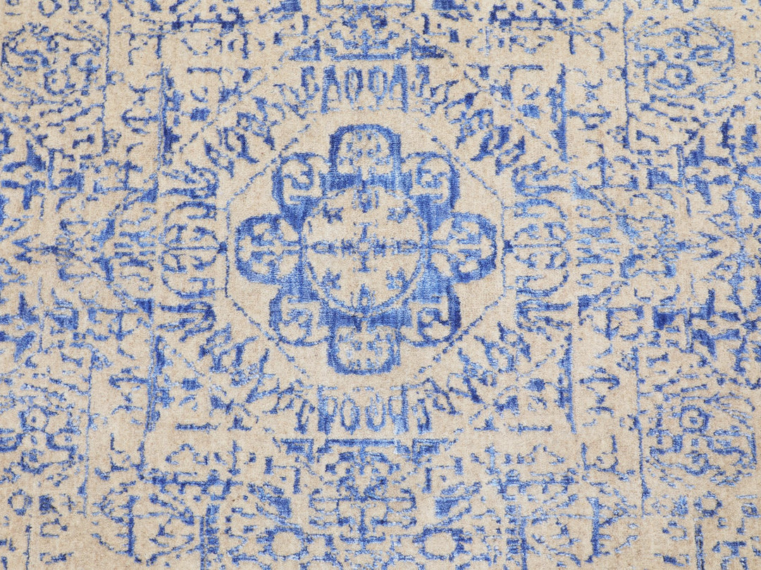 8'0" x 8'0" New Hand Loomed Blue Wool & Silk Round Oriental Rug - MOA10258118