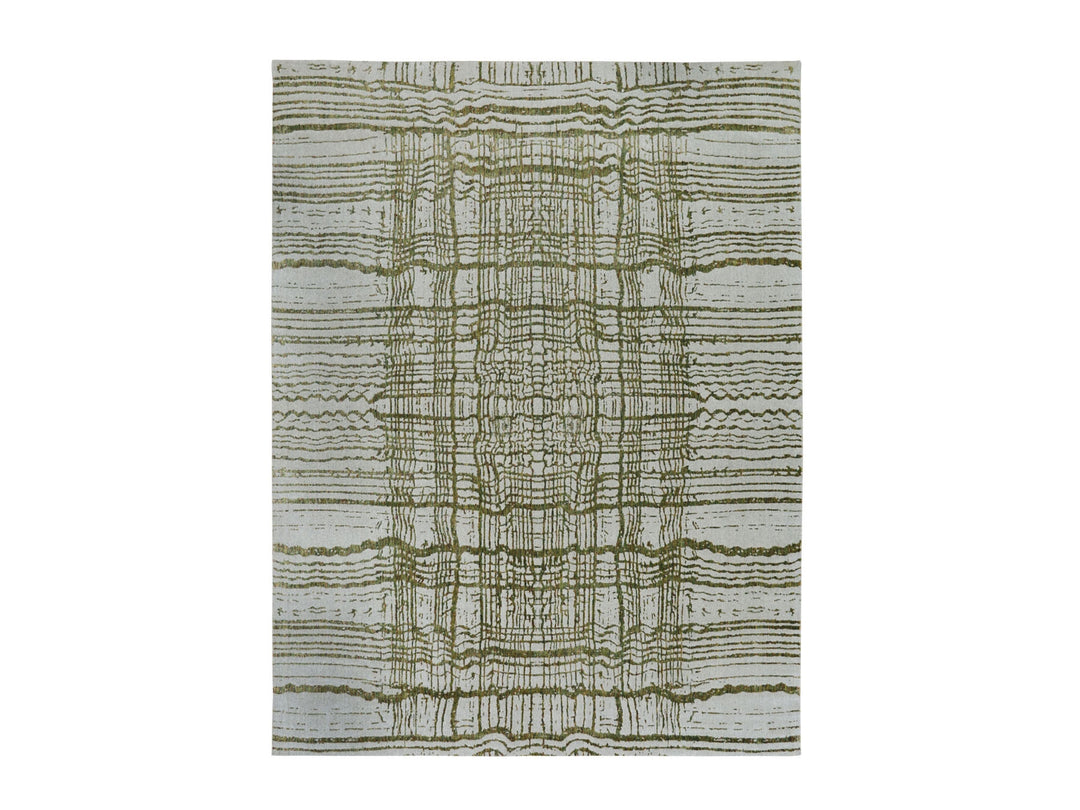 11'9" x 14'8" New Hand Loomed Grey Wool & Art Silk Rectangle Oriental Rug - MOA10258126