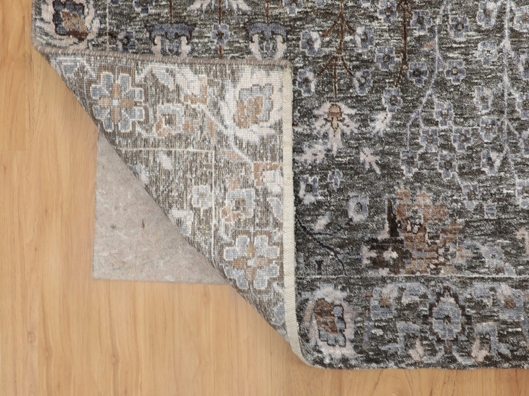 12'0" x 17'9" New Hand Knotted Brown Wool & Silk Rectangle Oriental Rug - MOA10258142
