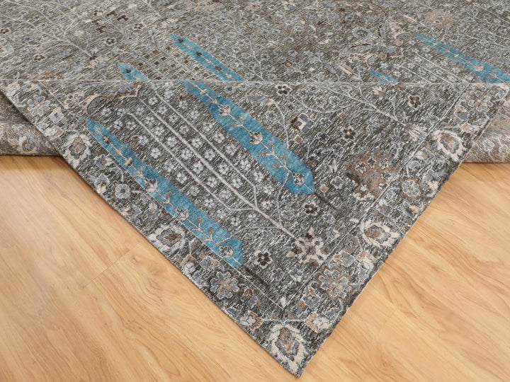 12'0" x 17'9" New Hand Knotted Brown Wool & Silk Rectangle Oriental Rug - MOA10258142