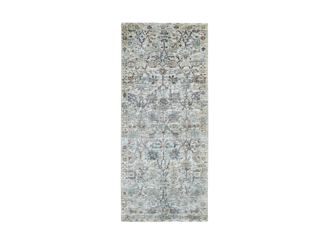 2'6" x 6'2" New Hand Knotted Ivory Wool & Silk Runner Oriental Rug - MOA10258150