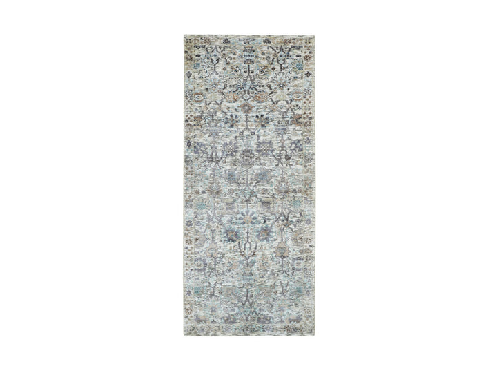 2'6" x 6'2" New Hand Knotted Ivory Wool & Silk Runner Oriental Rug - MOA10258150