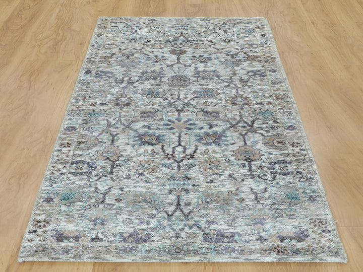 2'6" x 6'2" New Hand Knotted Ivory Silk Runner Oriental Rug - MOA10258150