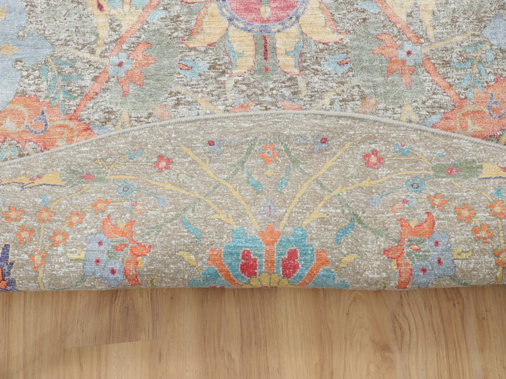 8'10" x 8'10" New Hand Knotted Ivory Wool & Silk Round Oriental Rug - MOA10258172