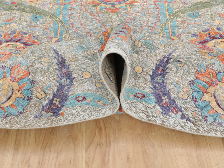 8'10" x 8'10" New Hand Knotted Beige Wool & Silk Round Oriental Rug - MOA10258172
