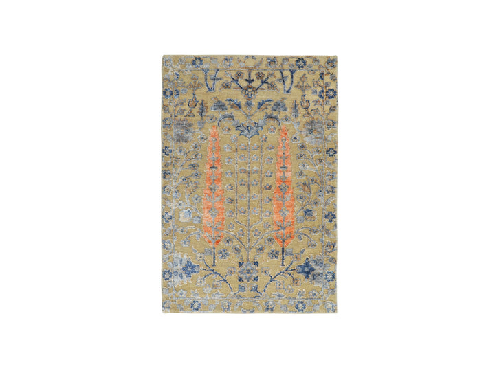2'1" x 3'0" New Hand Knotted Beige Wool & Silk Rectangle Oriental Rug - MOA10258177