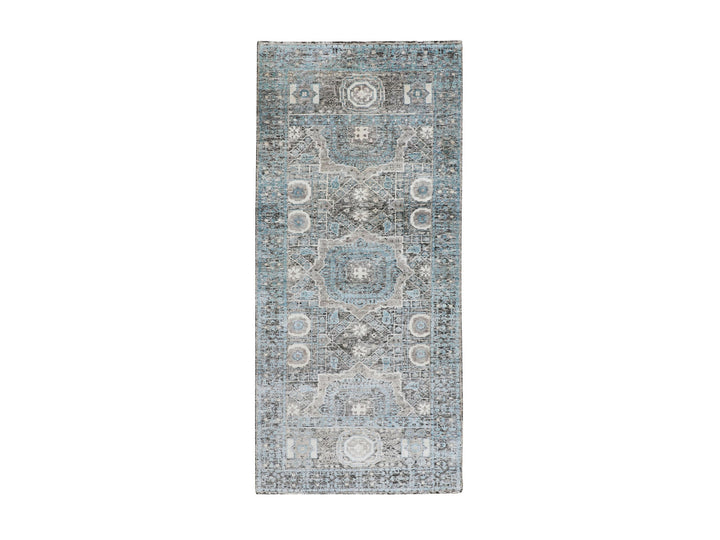 2'8" x 6'1" New Hand Knotted Blue Wool & Silk Runner Oriental Rug - MOA10258181