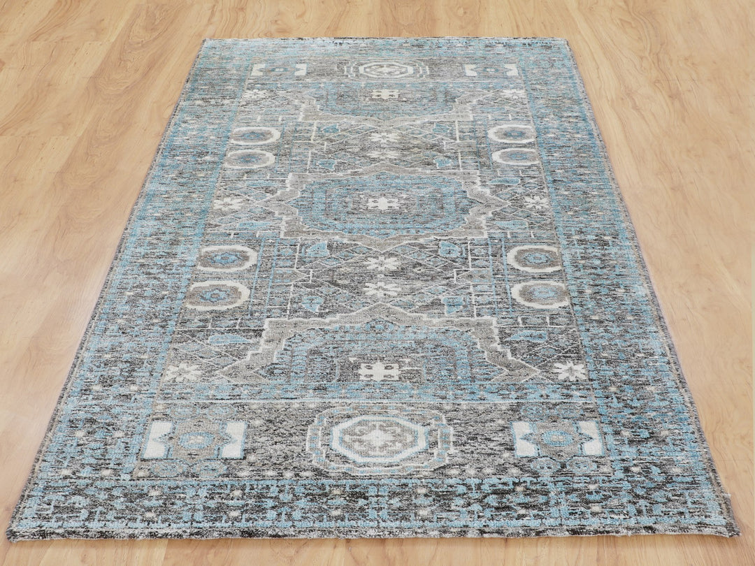 2'8" x 6'1" New Hand Knotted Blue Wool & Silk Runner Oriental Rug - MOA10258181