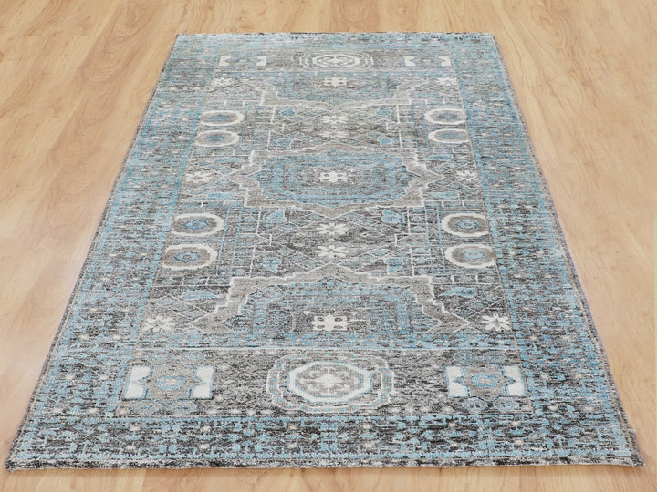 2'8" x 6'1" New Hand Knotted Blue Wool & Silk Runner Oriental Rug - MOA10258181