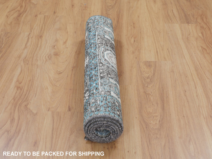 2'8" x 6'1" New Hand Knotted Blue Wool & Silk Runner Oriental Rug - MOA10258181