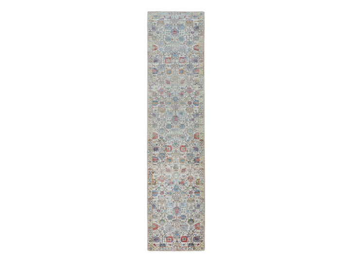 2'7" x 12'0" New Hand Knotted Ivory Wool & Silk Runner Oriental Rug - MOA10258189