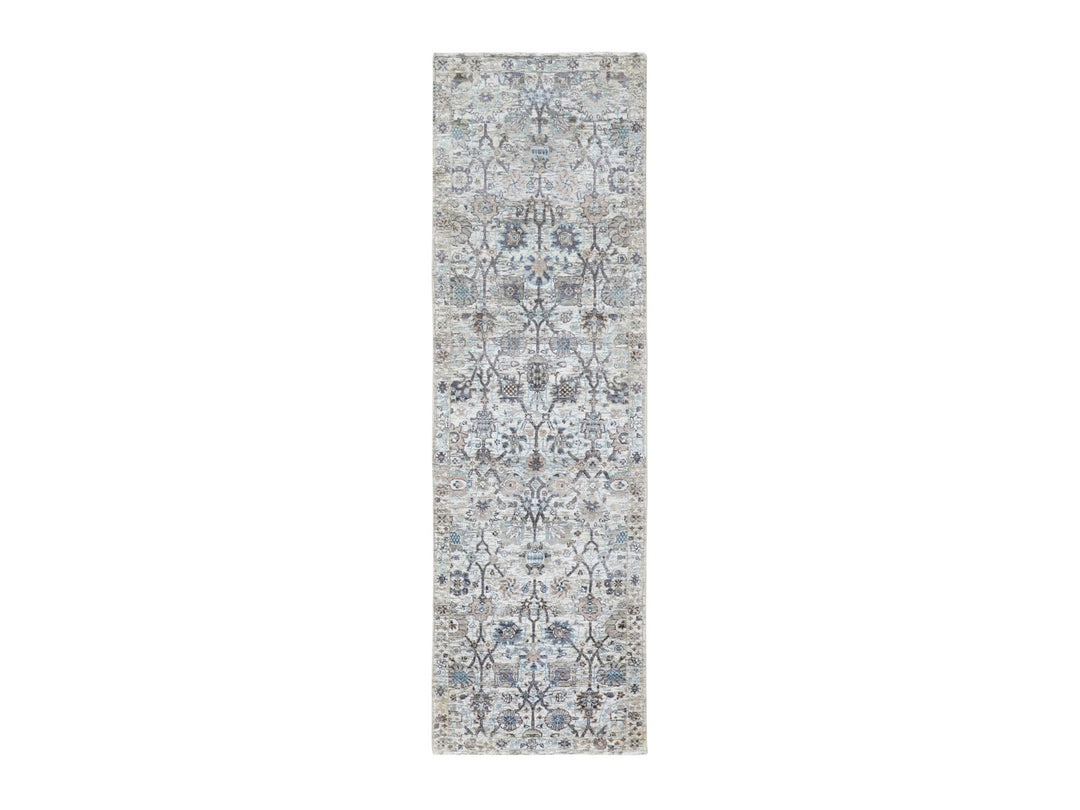 2'5" x 8'0" New Hand Knotted Ivory Wool & Silk Runner Oriental Rug - MOA10258200