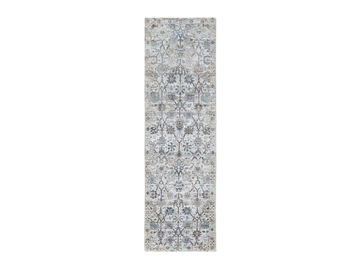 2'5" x 8'0" New Hand Knotted Ivory Silk Runner Oriental Rug - MOA10258200