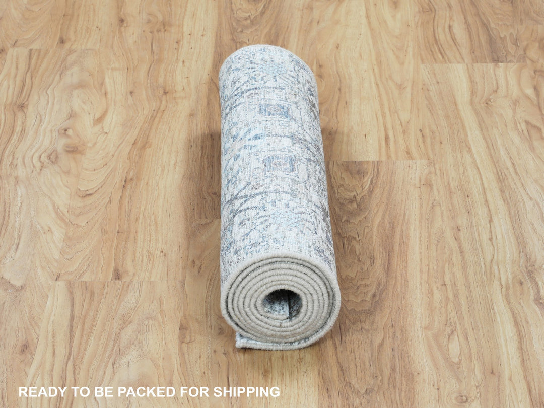 2'5" x 8'0" New Hand Knotted Ivory Silk Runner Oriental Rug - MOA10258200