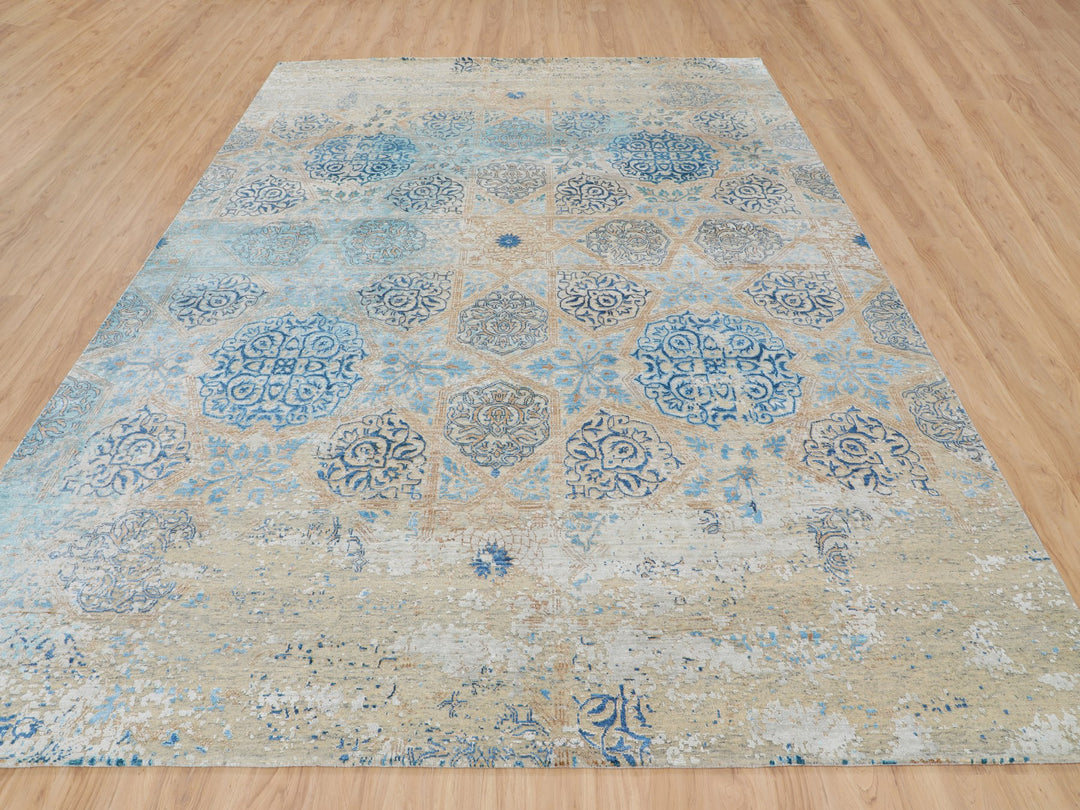 8'10" x 12'0" New Hand Knotted Grey Wool & Silk Rectangle Oriental Rug - MOA10258202