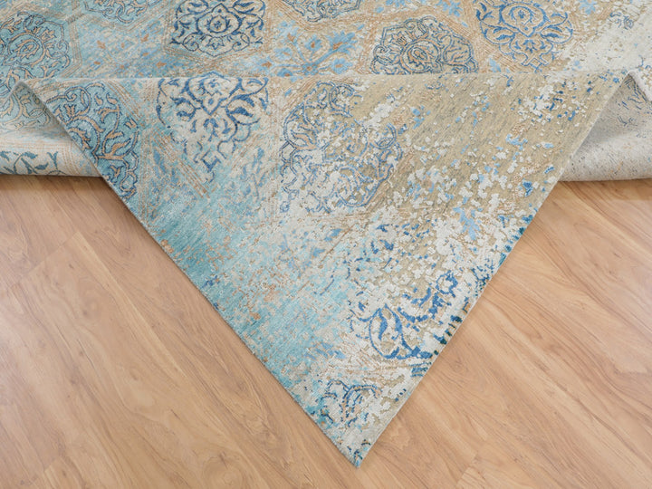 8'10" x 12'0" New Hand Knotted Grey Wool & Silk Rectangle Oriental Rug - MOA10258202