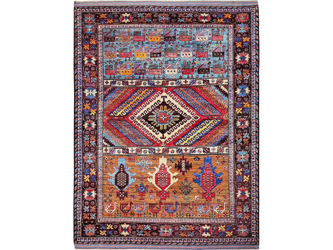 6'2" x 7'7" New Hand Knotted Multicolored Wool Rectangle Oriental Rug - MOA102582