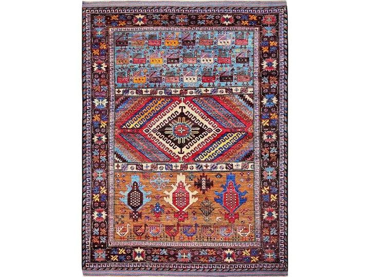6'2" x 7'7" New Hand Knotted Multicolored Wool Rectangle Oriental Rug - MOA102582