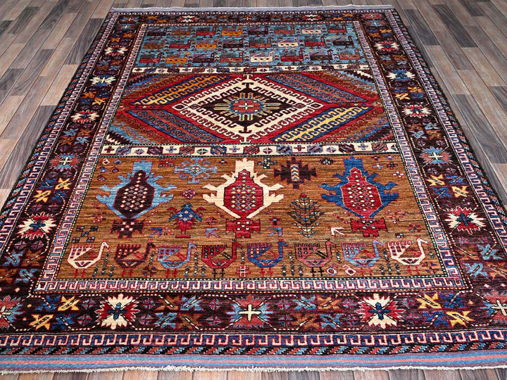 6'2" x 7'7" New Hand Knotted Multicolored Wool Rectangle Oriental Rug - MOA102582
