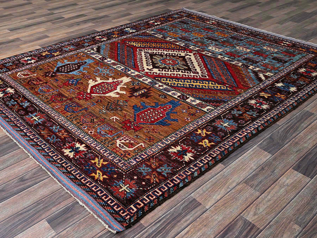 6'2" x 7'7" New Hand Knotted Multicolored Wool Rectangle Oriental Rug - MOA102582