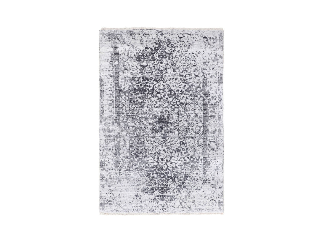 3'0" x 5'0" New Hand Knotted Grey Wool & Pure Silk Rectangle Oriental Rug - MOA10258341