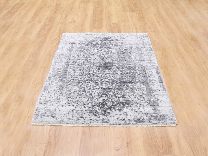 3'0" x 5'0" New Hand Knotted Grey Wool & Pure Silk Rectangle Oriental Rug - MOA10258341