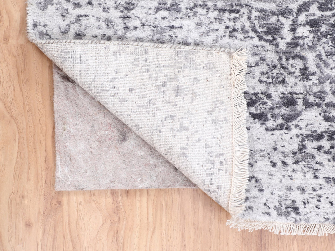 3'0" x 5'0" New Hand Knotted Grey Wool & Pure Silk Rectangle Oriental Rug - MOA10258341
